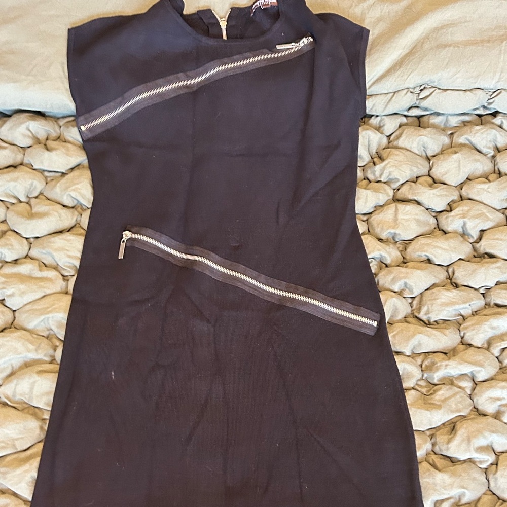 Adrienne Vittadini Black Asymmetrical Dress with Zipper Accents